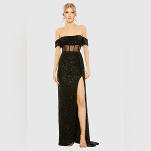Mac Duggal Black Strapless Sequin Gown